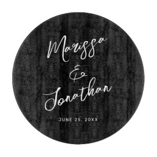 Modern Black White Hand Lettered Script Wedding Cutting Board