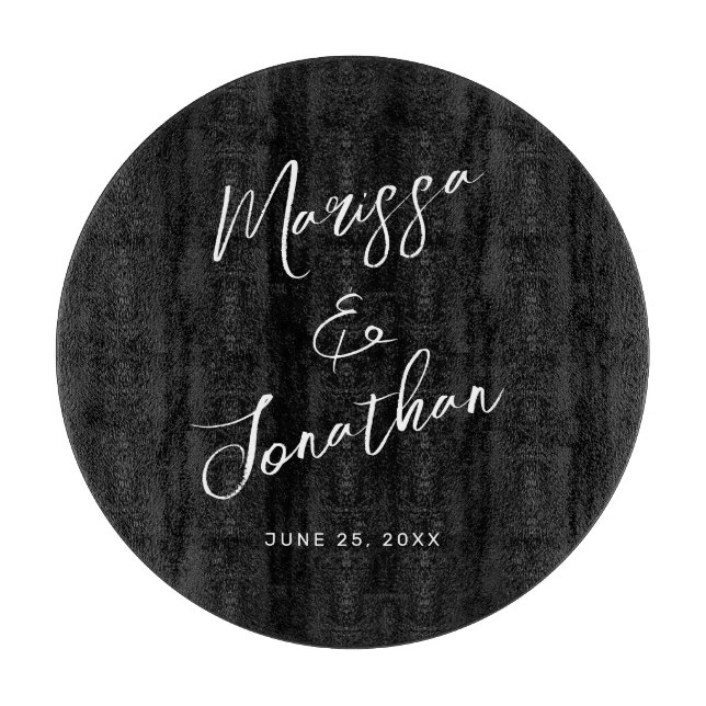 Modern Black White Hand Lettered Script Wedding Cutting Board (Front)