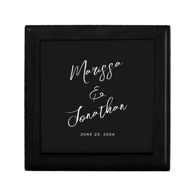 Modern Black White Hand Lettered Script Wedding Gift Box (Front)