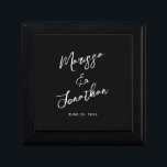 Modern Black White Hand Lettered Script Wedding Gift Box<br><div class="desc">This personalized modern wedding gift box features the bride and grooms names and wedding date in hand lettered script on a simple back background. Makes a uniqe gift for newlyweds. Designed by Susan Coffey.</div>