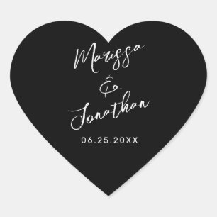 Modern Black White Hand Lettered Script Wedding Heart Sticker