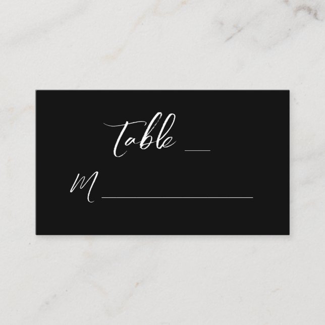 Modern Black White Hand Lettered Script Wedding Place Card (Front)