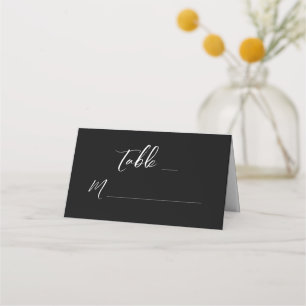 Modern Black White Hand Lettered Wedding Folded Place Card