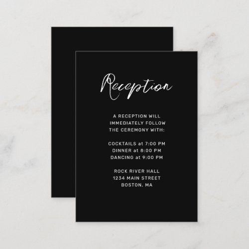 Modern Black White Hand Lettered Wedding Reception Enclosure Card