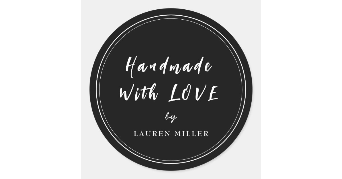 Modern Black & White Handmade with love Classic Round Sticker | Zazzle