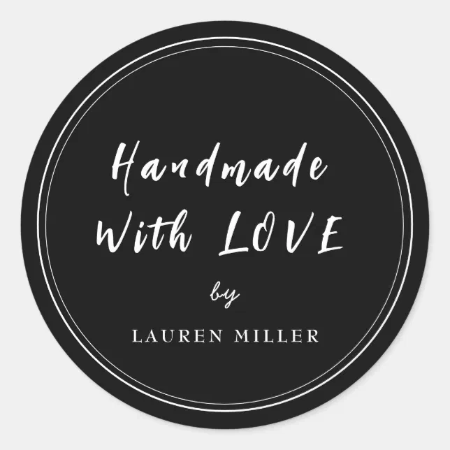 Modern Black & White Handmade with love Classic Round Sticker | Zazzle