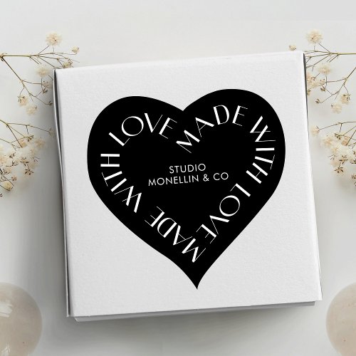 Modern Black  White Handmade With Love Product Heart Sticker