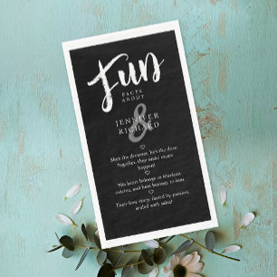 Modern Black White Handwriting Fun Facts Wedding Paper Guest Towels