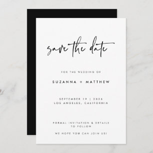 Modern Black White Handwritten Calligraphy Wedding Save The Date