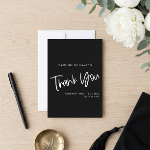 Modern Black & White Handwritten Script Graduation Thank You Card