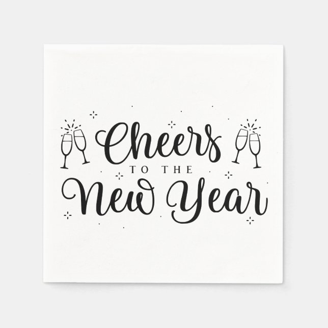 Modern Black & White Happy New Year Party Napkins (Front)