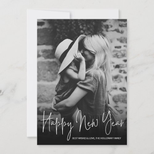 Modern black white happy new year typography photo holiday card