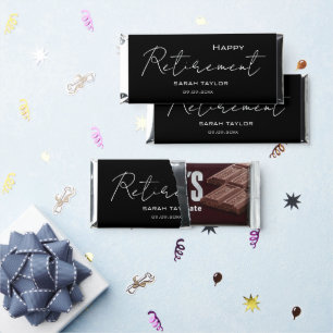 Modern Black White Happy Retirement Personalized Hershey Bar Favors