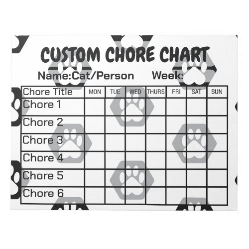 Modern Black  White Hexagon Paw Print Chore Chart Notepad