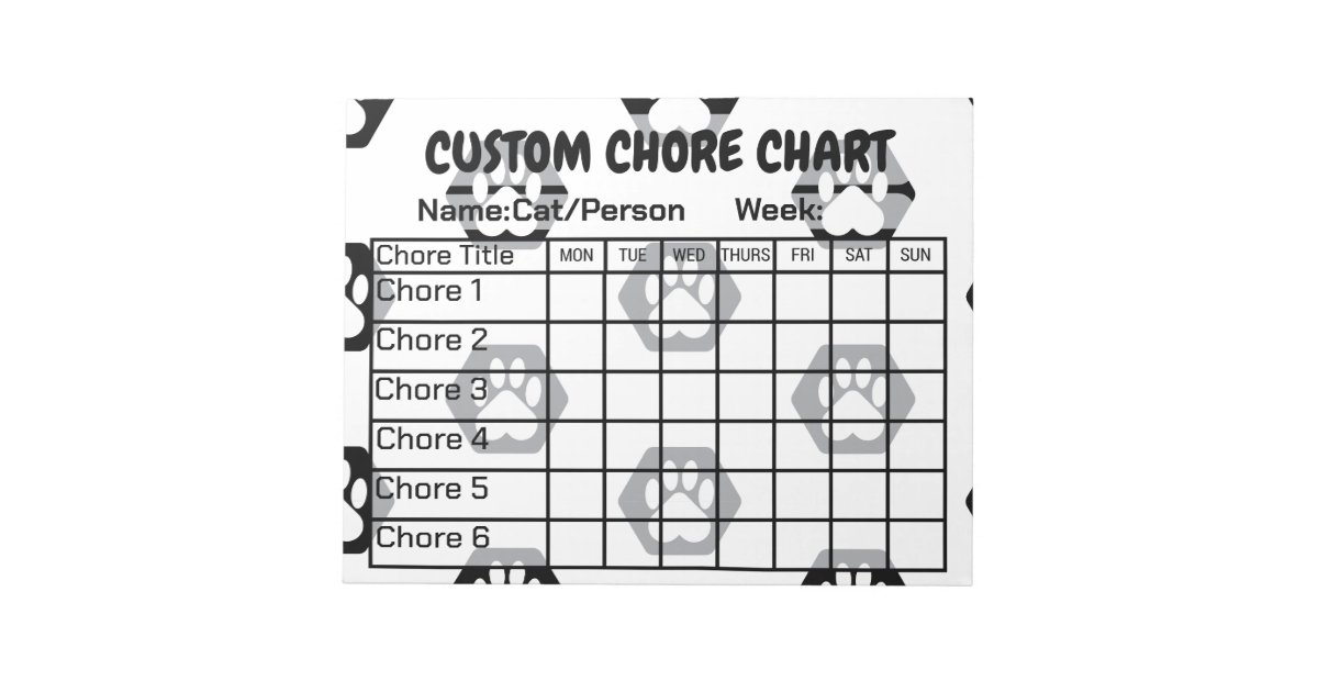 Modern Black & White Hexagon Paw Print Chore Chart Notepad | Zazzle