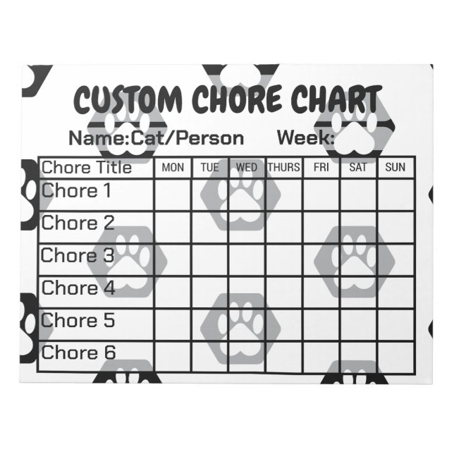 Modern Black & White Hexagon Paw Print Chore Chart Notepad (Front)