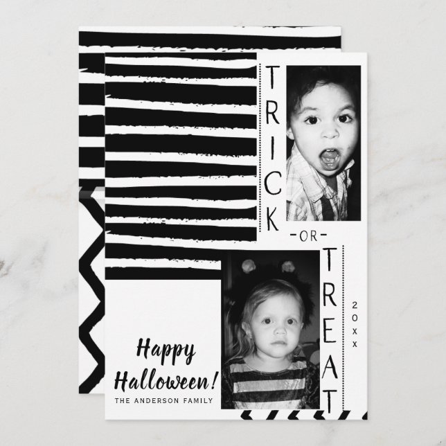 Modern Black White High Contrast Halloween Photo Invitation (Front/Back)