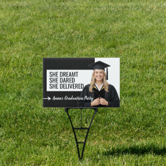 Modern Black & White Hippy Graduation Yard Sign