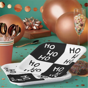 Modern Black White Ho Ho Santa Laugh Christmas Paper Plates