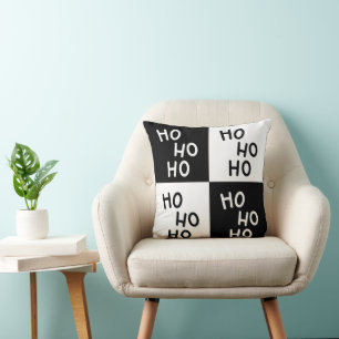 Modern Black White Ho Ho Santa Laugh Christmas Throw Pillow