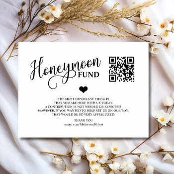 Modern Black & White Honeymoon Fund   Qr Code Enclosure Card by UniqueWeddingShop at Zazzle