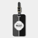 Modern Black White Houndstooth Monogram And Name Luggage Tag at Zazzle