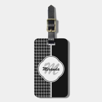 Modern Black White Houndstooth Monogram And Name Luggage Tag by ohsogirly at Zazzle