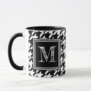 Modern Black White Houndstooth Monogram Mug