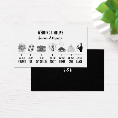 Modern Black  White Icon Wedding Timeline Card