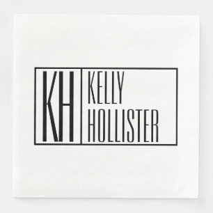 Modern Black & White Initials & Name Logo Paper Dinner Napkins