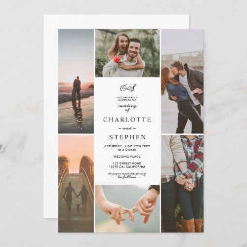 Modern black white initials photo grid wedding invitation Modern black white initials photo grid wedding invitation