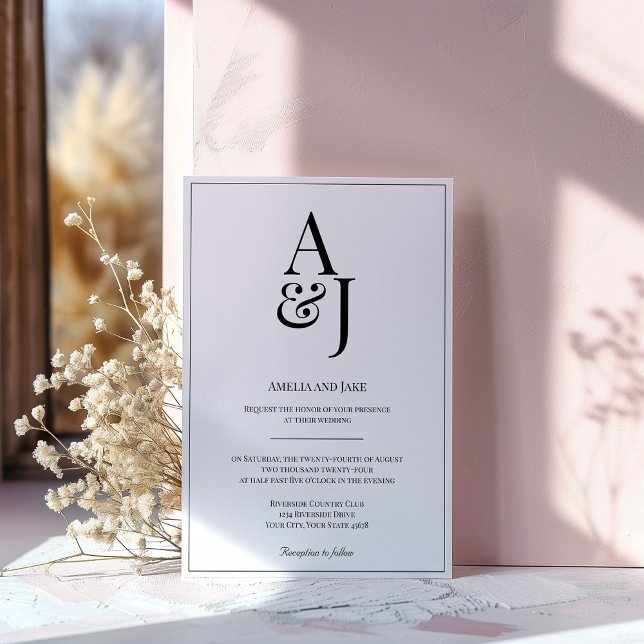 Modern Black & White Initials Wedding Invite (Creator Uploaded)