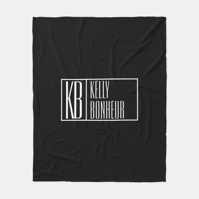 Modern Black & White Initials with Name Monogram Fleece Blanket (Front)