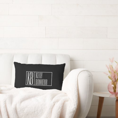 Modern Black  White Initials with Name Monogram Lumbar Pillow