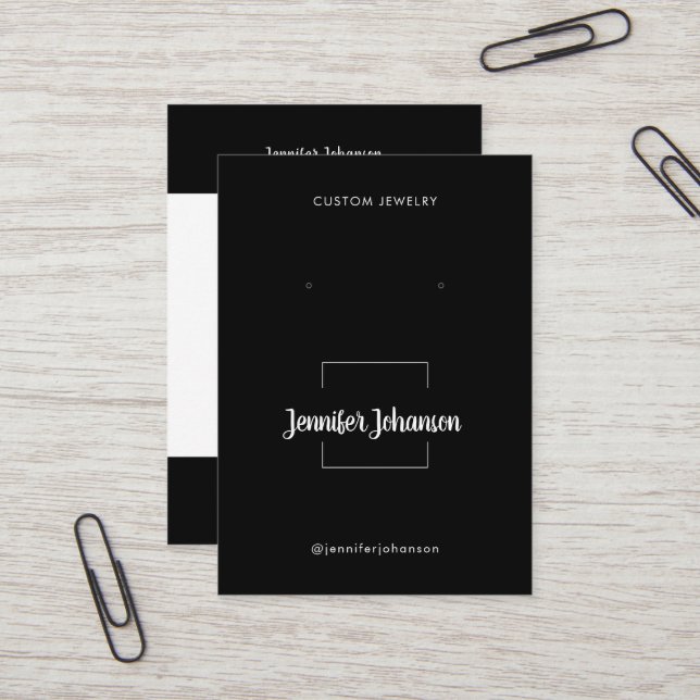 Modern black white jewelry holder earrings qr code business card (Front/Back In Situ)