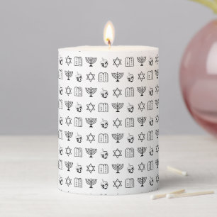 Modern black white Jewish holiday pattern Hanukkah Pillar Candle