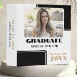 Modern Black White Keepsake Graduate Photo Album 3 Ring Binder<br><div class="desc">Modern Black White Keepsake Graduate Photo Album. A modern black and white personalized graduation photo album with bold fonts is the perfect way to capture and celebrate the momentous occasion of completing the academic journey. The sleek, minimalist design of the album and the contrast between the black and white tones...</div>