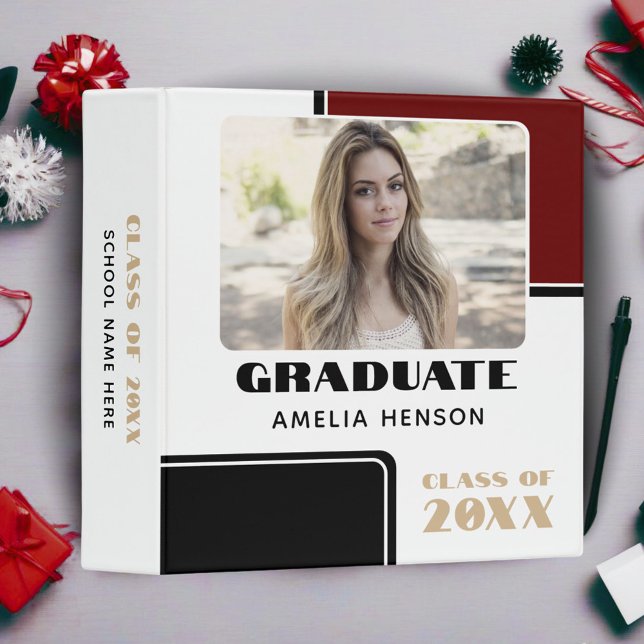 Modern Black White Keepsake Graduate Photo Album 3 Ring Binder (Creator Uploaded)
