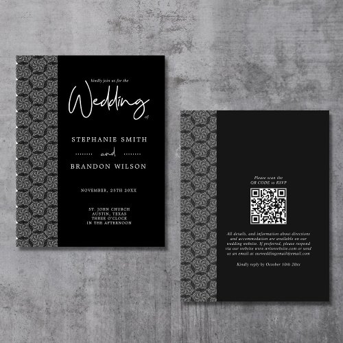 Modern Black  White Lace Script Wedding Enclosure Card