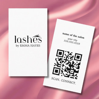 Modern Black White Lash Artist QR Code Vertical Business Card