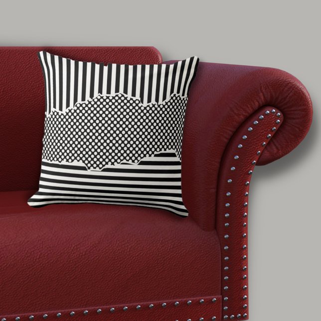 Modern Black & White Layered Stripes Dots Throw Pillow (Modern Black & White Layered Stripes Dots Throw Pillow)
