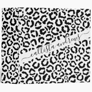 Modern Black White Leopard Animal Print Pattern 3 Ring Binder