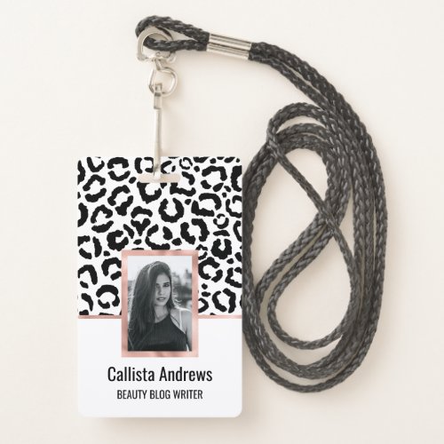 Modern Black White Leopard Animal Print Pattern Badge