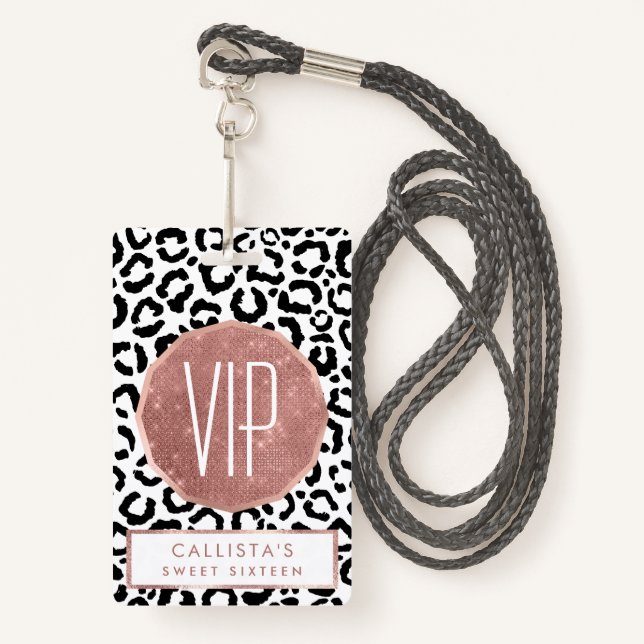 Modern Black White Leopard Animal Print Pattern Badge (Front with Lanyard)