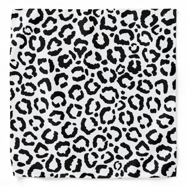 Modern Black White Leopard Animal Print Pattern Bandana (Front)