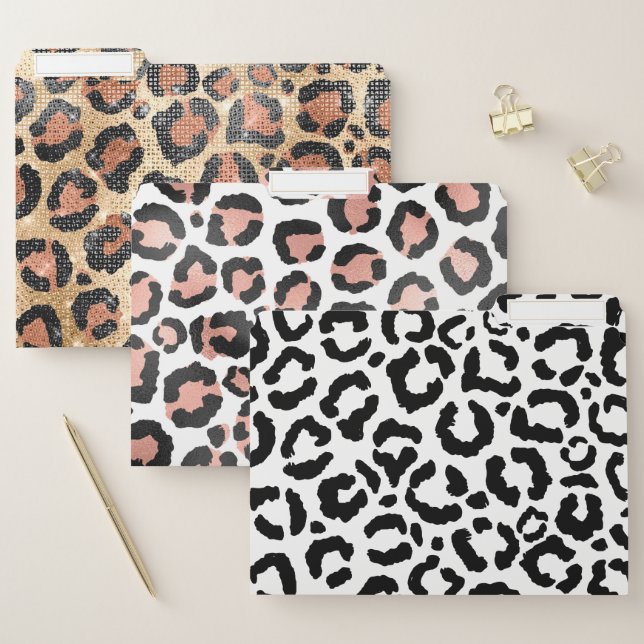 Modern Black White Leopard Animal Print Pattern File Folder (Set)