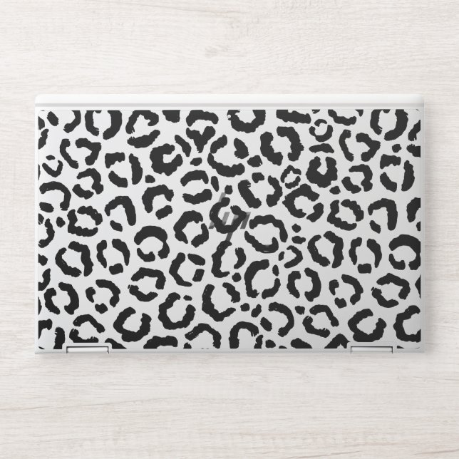 Modern Black White Leopard Animal Print Pattern HP Laptop Skin (Front)