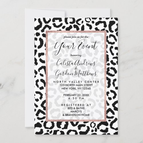 Modern Black White Leopard Animal Print Pattern Invitation