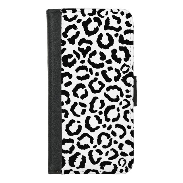 Modern Black White Leopard Animal Print Pattern iPhone Wallet Case (Front)