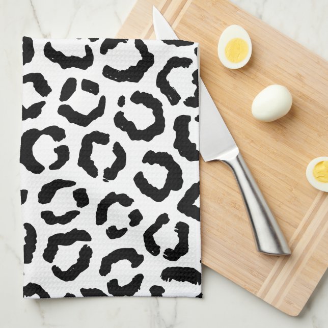 Modern Black White Leopard Animal Print Pattern Kitchen Towel (Quarter Fold)